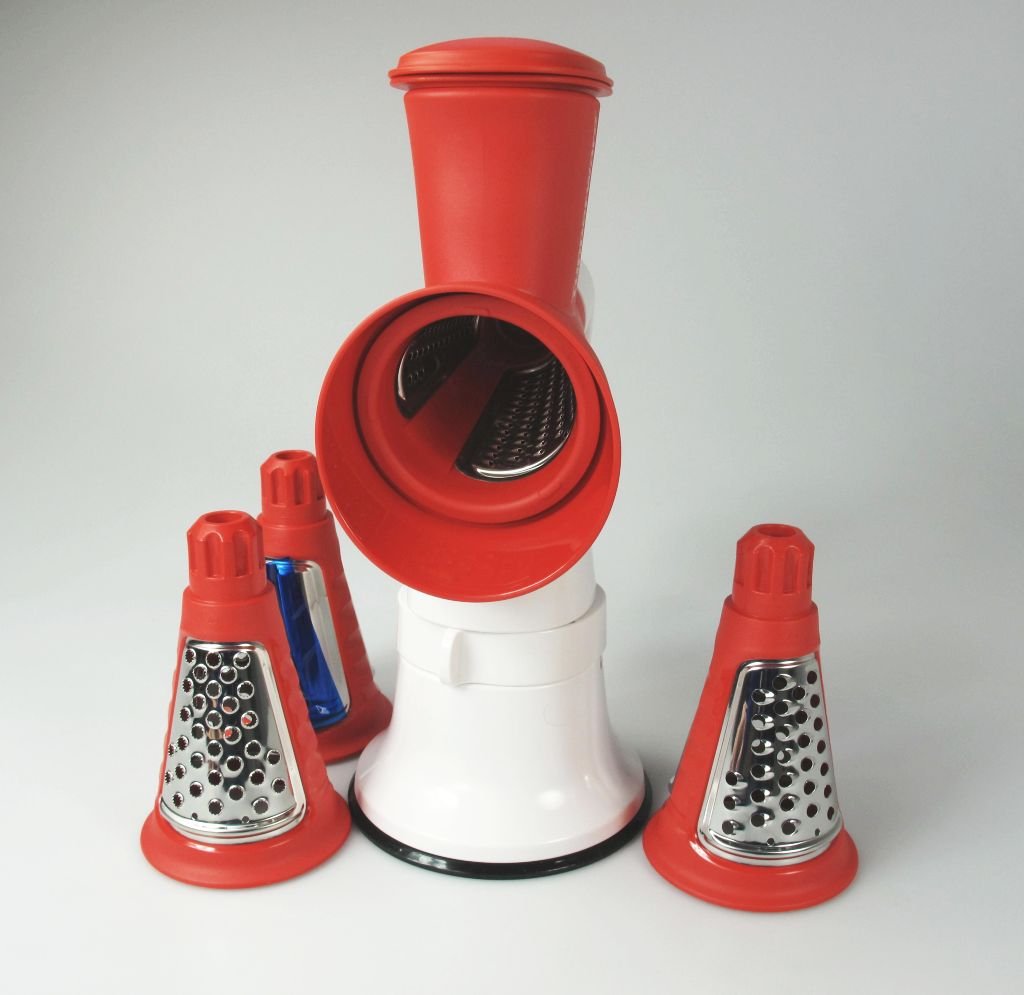 TUPPERWARE Chef Profi-Chef Mahlwerk rot-weiß mit 4 Messerscheiben Reibe Faschier 17577