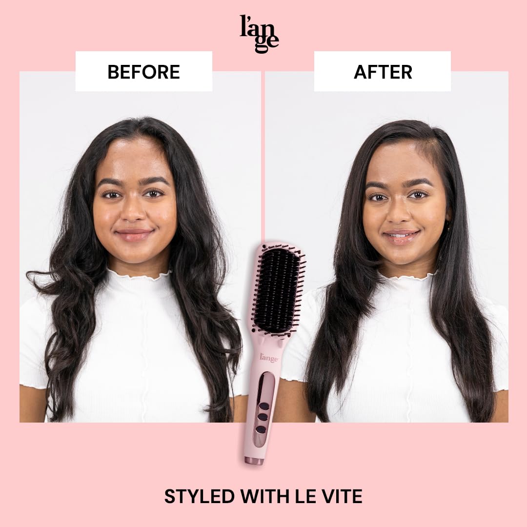 L'ANGE HAIR Le Vite Straightening Brush | Heated Straightener Flat Iron for Smooth, Anti Frizz Hair | Dual-Voltage Electric Brush Straightener | Hot Brush for Styling