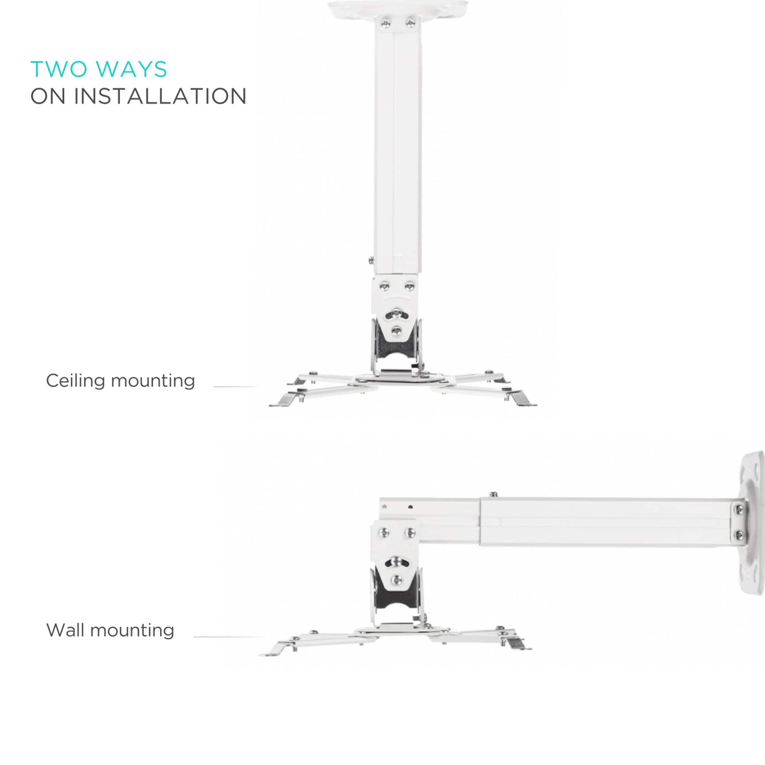 ONKRON Beamer Deckenhalterung für Projektoren bis zu 10 kg, Lange Wandhalterung neigbar schwenkbar, Projektor Halter höhenverstellbar, Beamer Halterung Decke Wand, für Heimkino, Büro Weiß K5A-W