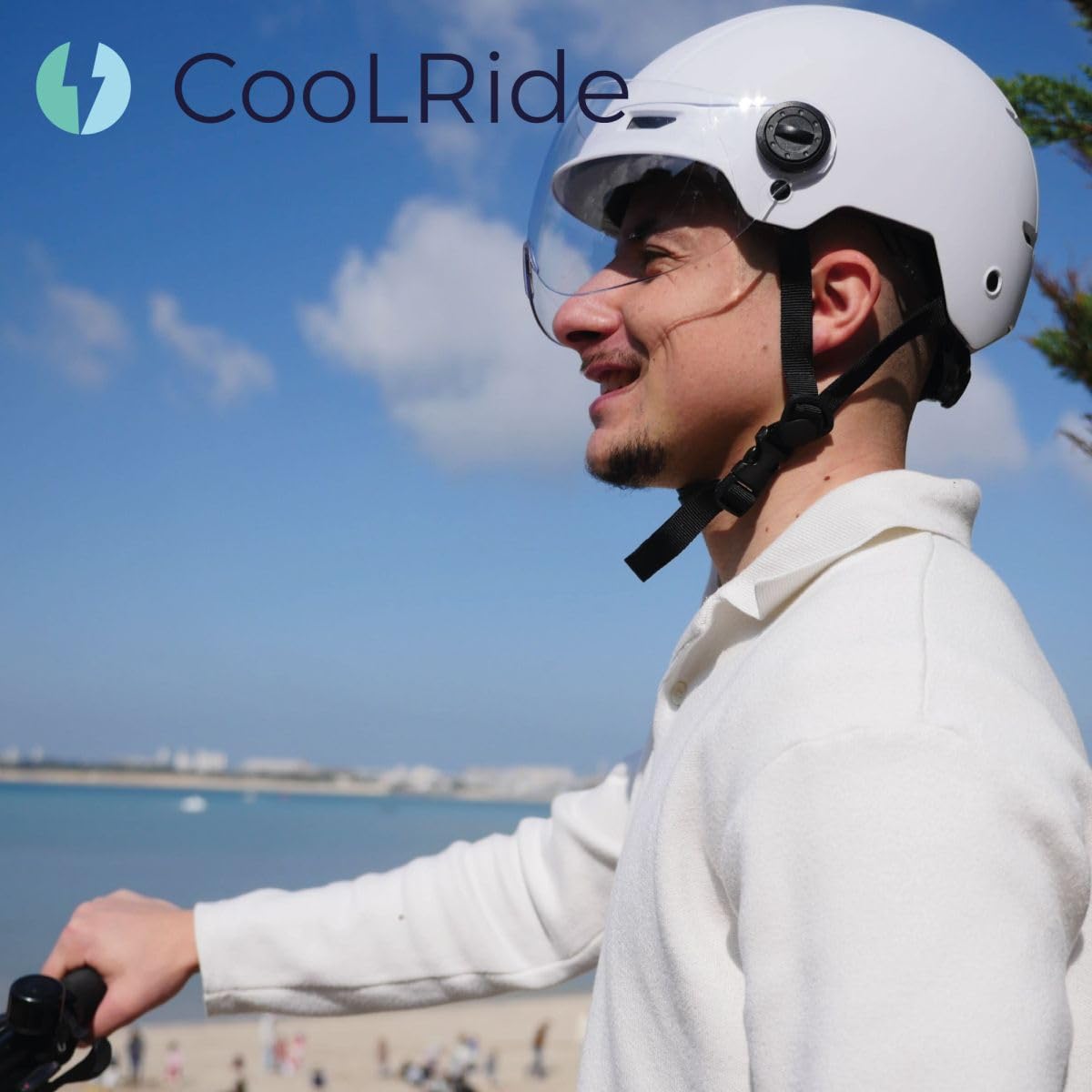 CoolRide - Casco urbano de moda con visera ajustable y headlock de 55-58 cm, color blanco, 6 ventilaciones, carcasa ABS resistente, certificado CE en 1078, confort óptimo, para bicicleta, patinete