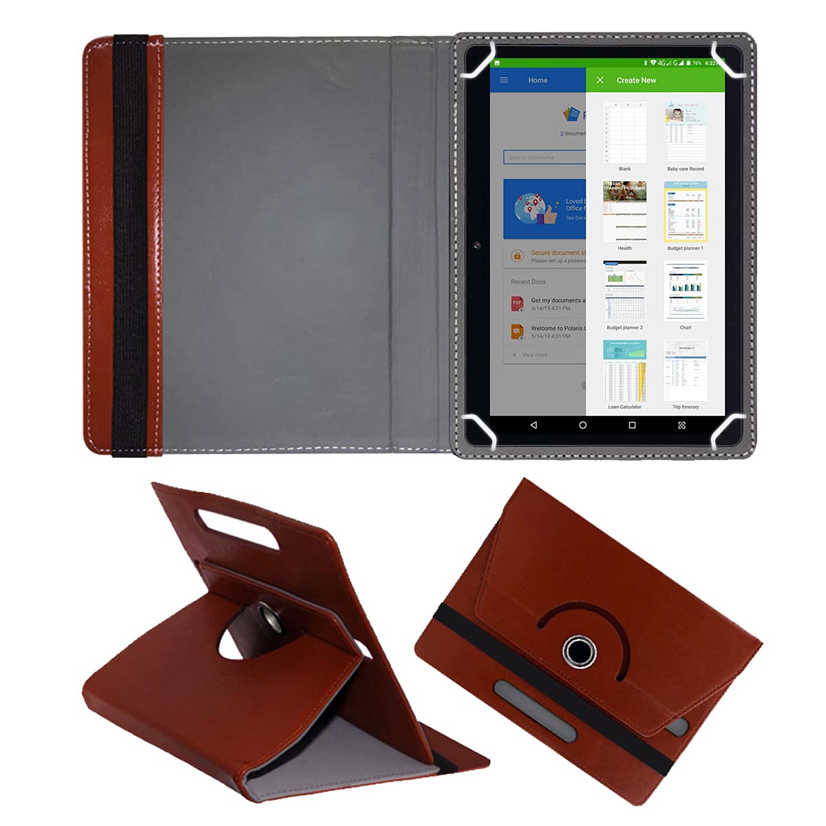 Fastway Rotating Leather Flip Stand Case Cover for DOMO Slate SL36 OS9 SC 10.1-Inch Tablet (Brown)-image-11