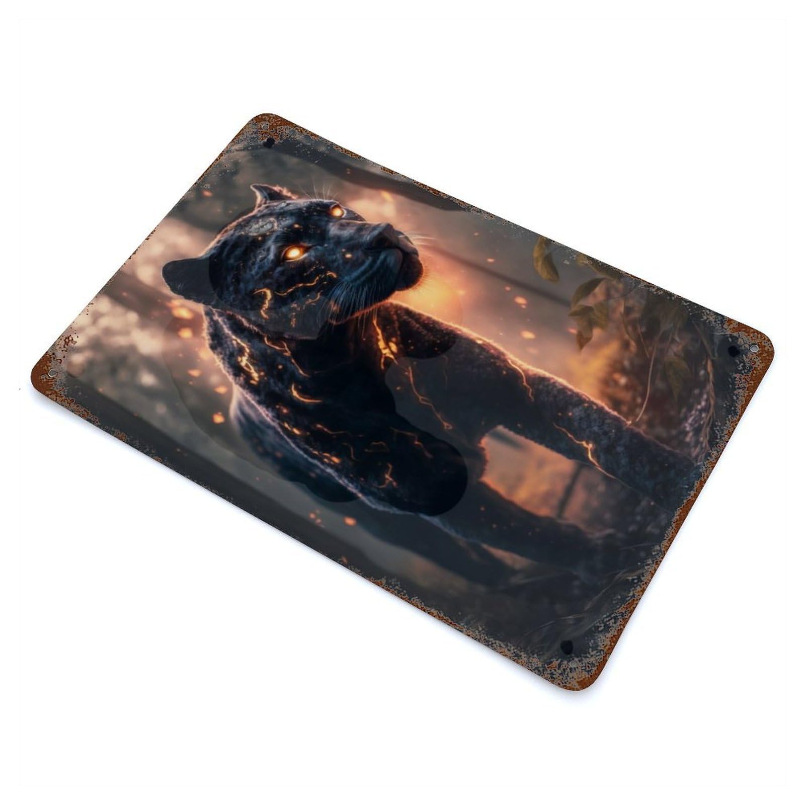 Rust Effect Glowing Thunder Panther Rusty Metal Tin Sign 11.8"x7.9", Farmhouse Wall Decor for Shed, Workshop And Garage Wall Decor