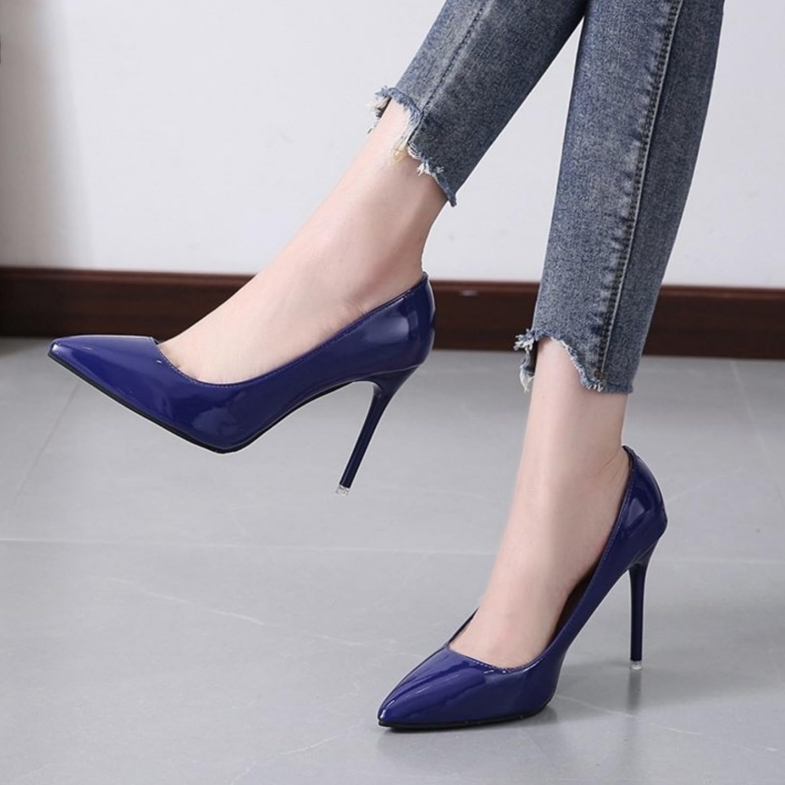 Zapatos de tacón alto con aspecto lacado, para mujer