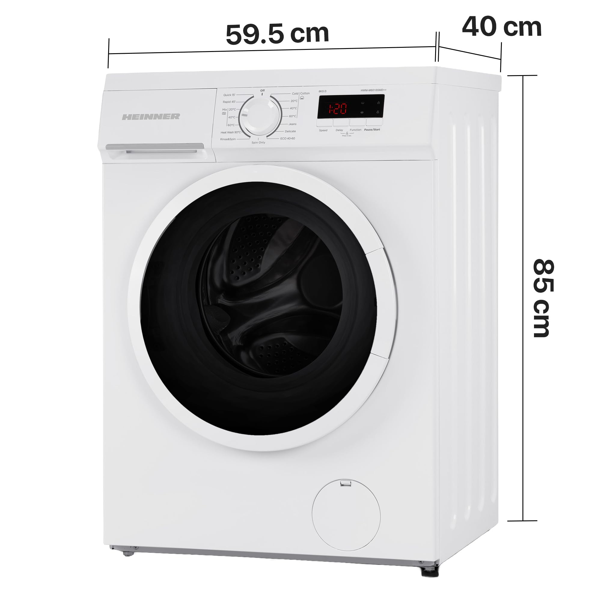 Slim Waschmaschine HWM-M6010SMD++ – 6 kg Fassungsvermögen | 1.000 U/min Schleuderdrehzahl - Energieeffizienzklasse A, Digital-Display - Weiß - 5 Jahre Garantie