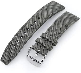 Cinturino Orologio Nylon 19mm Nero/Grigio - Fibbia Lucida A 4 Anelli, Extra Lungo Con Attrezzo