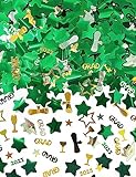 HOUSE OF PARTY Graduation Green and Gold Confetti 2024 | Glitter Graduation Confetti for Table Decorations| Congrats Grad Star Cap Diploma Table Confetti for High School College Grad Party Supplies