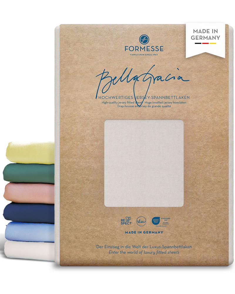 Formesse – Bella Gracia La Piccola Jersey Spannbettlaken für Topper bis 12cm Höhe - 100x190-200 cm - 97% Baumwoll-Kompaktgarn, 3% Elastan/Spannbetttuch aus Deutschland – Farbe Silber