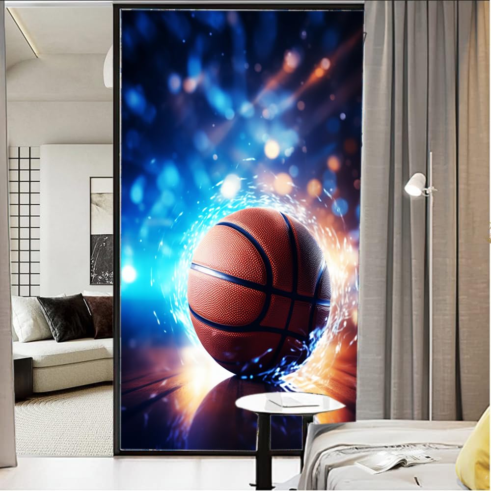 Basketball Fire Theme Blackout Window Film - Static Cling, Reusable, Privacy Cover (23.6" X 78.7") - View #9