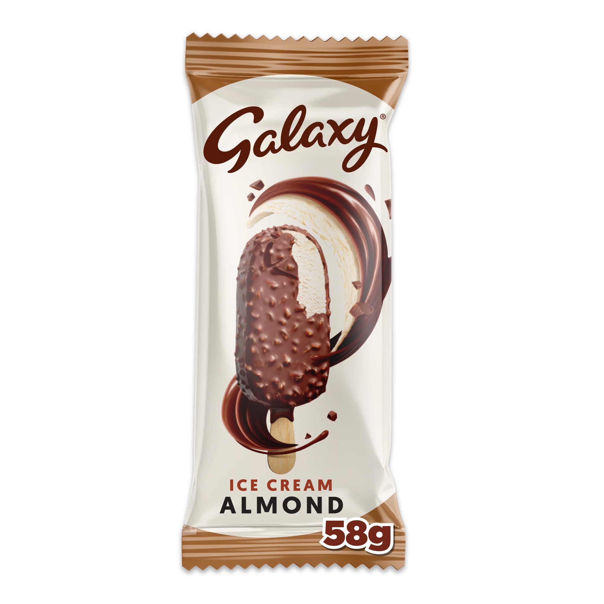 Almond Ice Cream Stick 58g, Moments of Chocolate Pleasure with a Smooth and Silky Galaxy Ice Cream