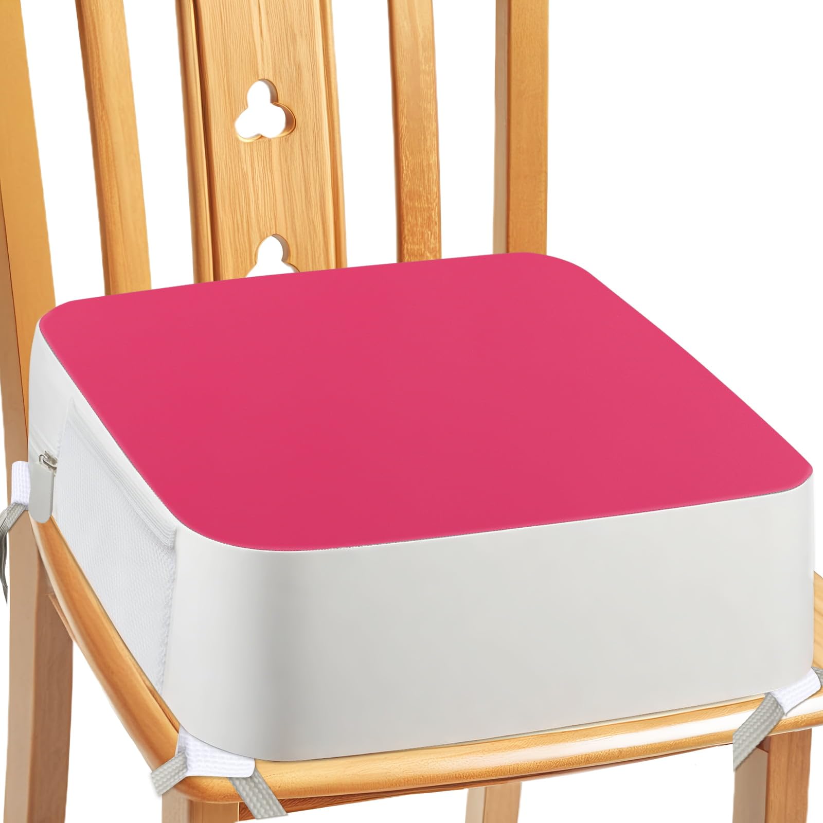 Rehausseur de chaise pour enfant - Ancrage 4 points - 9,6 cm - Surélévation pour tout-petits à la table à manger avec poches latérales - Coussin d'assise antidérapant et portable - Pour enfants - Rose