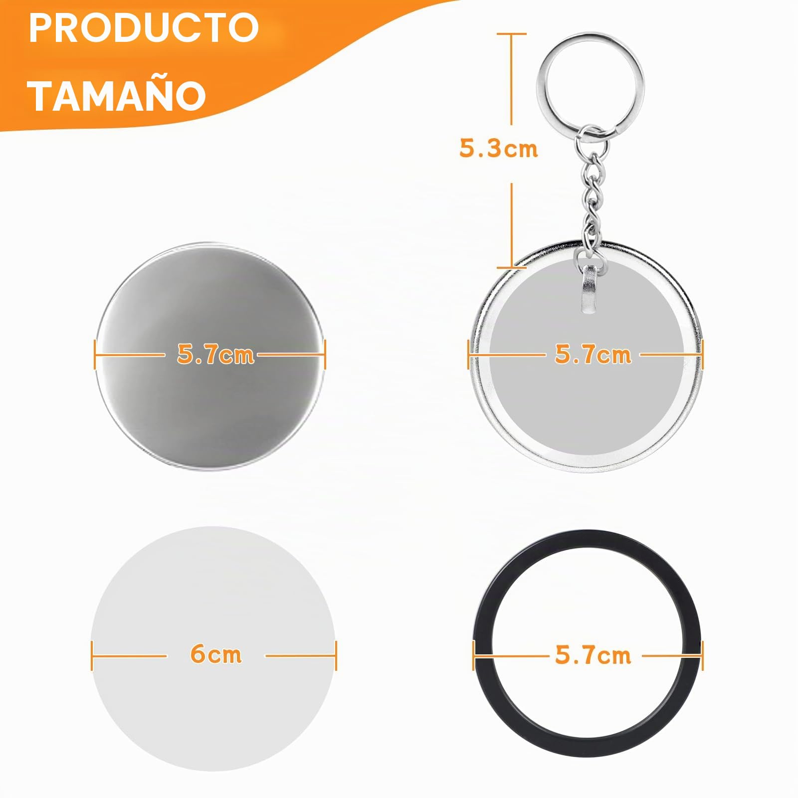 DBREAKS 100 piezas redondas de botones en blanco, 58 mm, kit de insignia y creación de pinzas para máquina de hacer botones