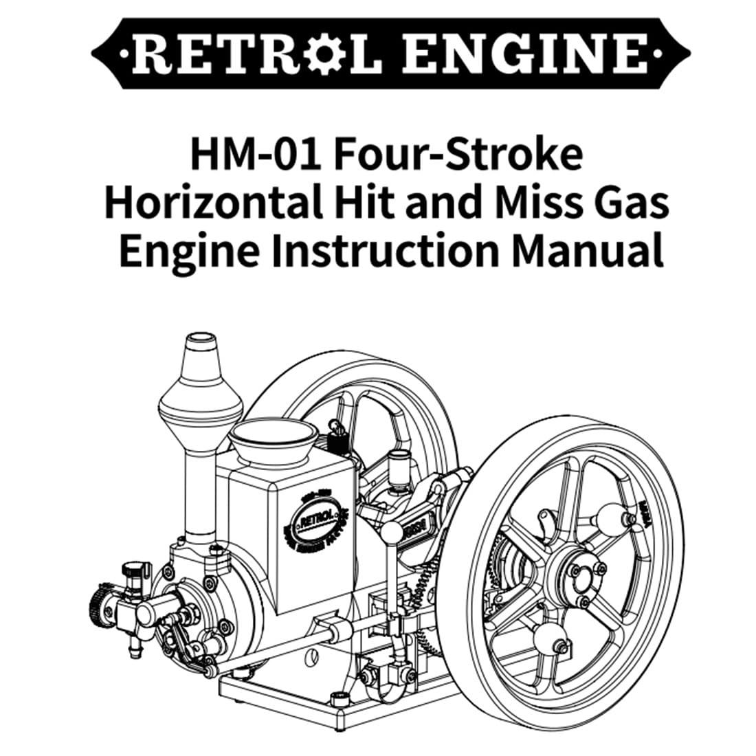 TechnixLabz RETROL ENGINE HM-01 silnik 7 cc, 4-suwowy poziomy silnik spalinowy Hit and Miss, kreatywny prezent edukacyjny (zestaw montażowy)
