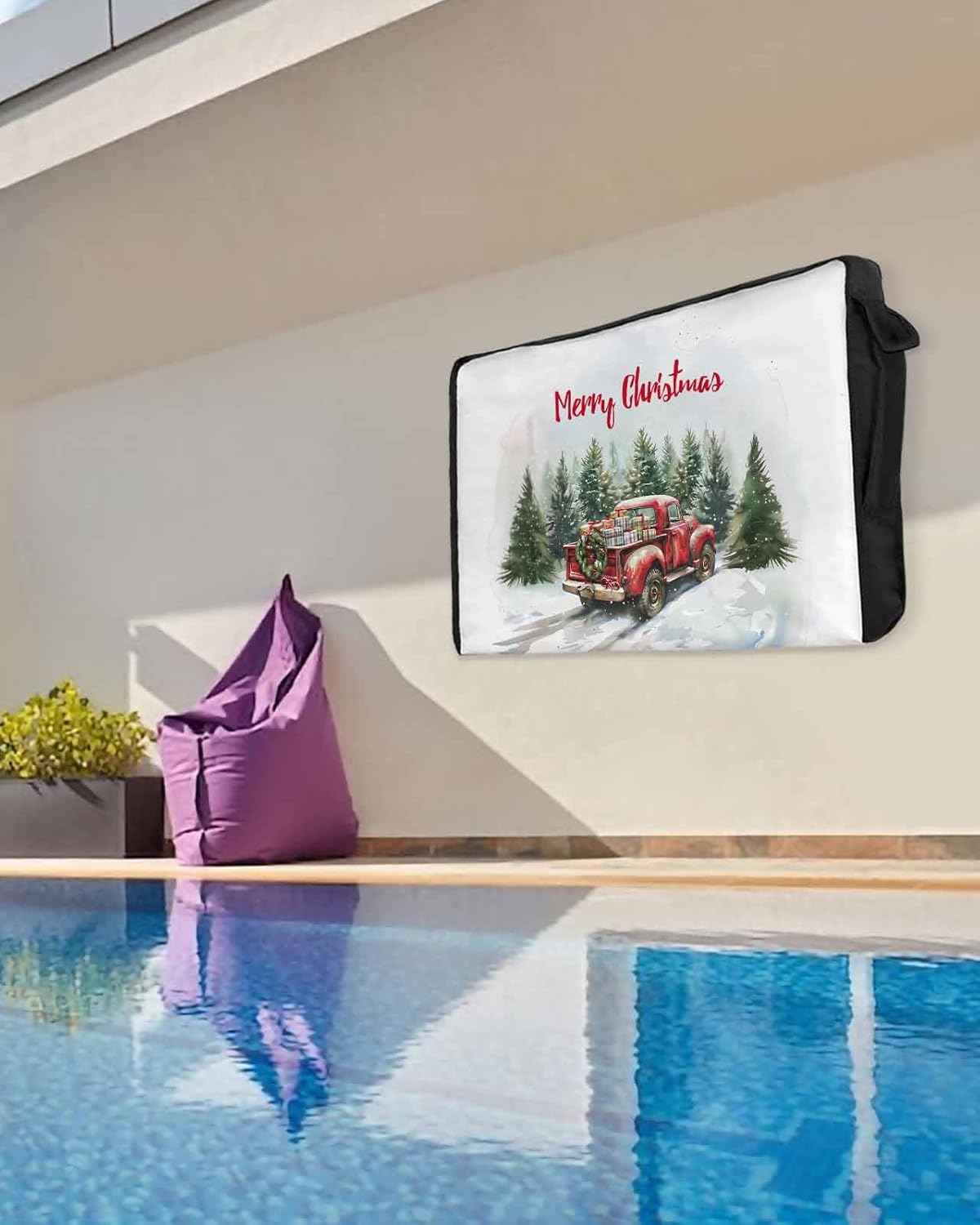 Merry Christmas Outdoor TV Cover 70"-75" - 600D Waterproof TV Cover Weatherproof TV Screen Protector Dustproof Winter Xmas Tree Snow Truck TV Display Protector for Outside Flat Screen TV