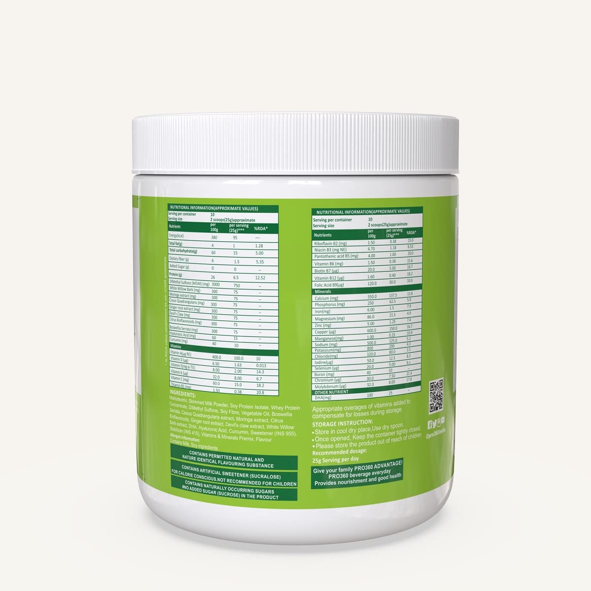 Pro360 Ortho Bone and Joint Protein Supplement Powder for Orthopedic Care with Natural Herbal Extracts, Diabetic Friendly - Vanilla Flavour, 250+250g Pack of 2 1