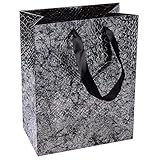 ca. 150 g/m² Edle Geschenktaschen, 23cm x 18cm x 10cm, aus Papier  geprägt & lackiert  Geschenkverpackung, Geschenktüte für Geburtstagsgeschenke, Weihnachtsgeschenke  3 Stück (schwarz/silber)