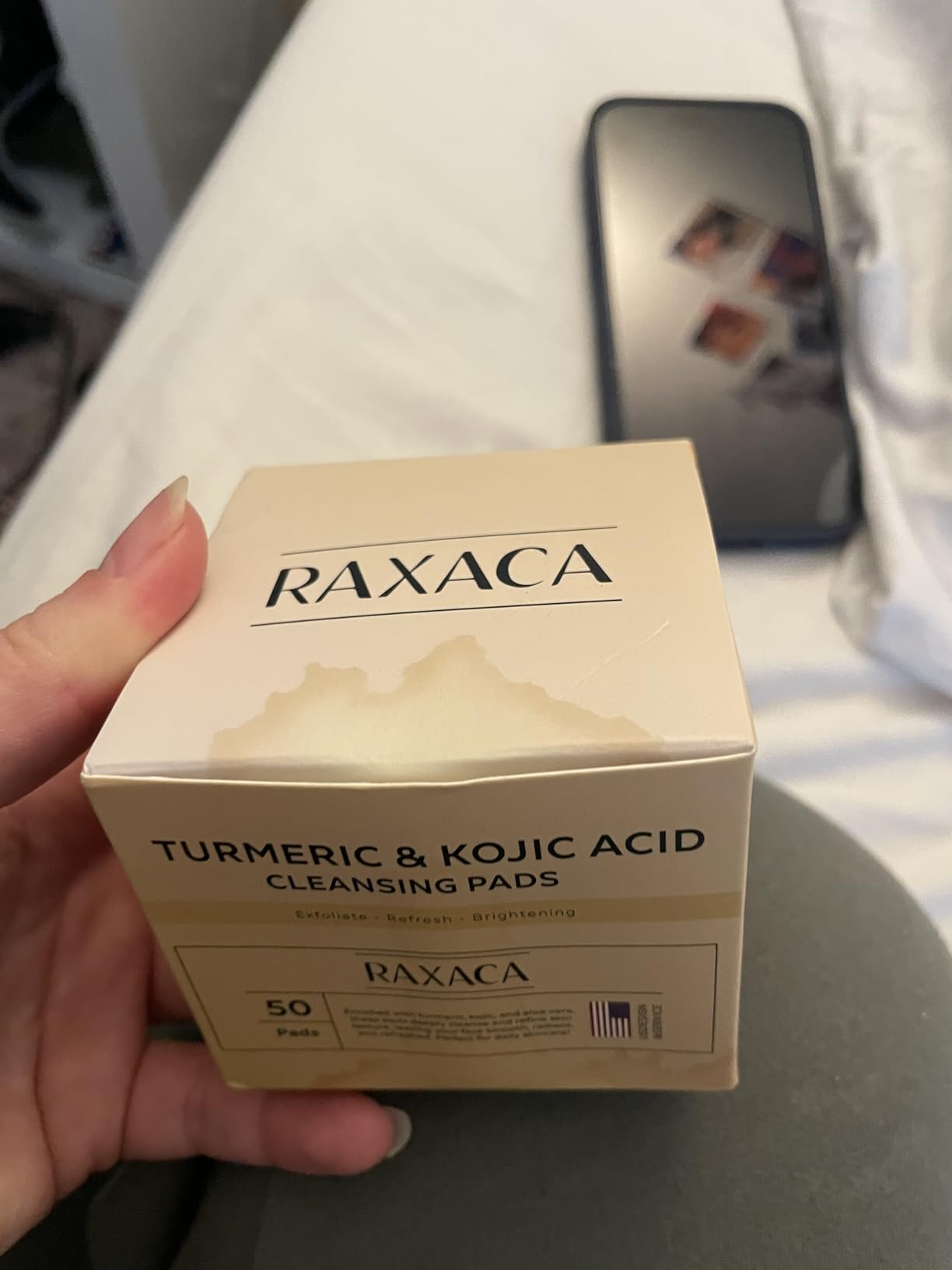 RAXACA Kojic Acid Turmeric Exfoliating Cleansing Pads with Vitamin C in Cotton Pads, Dark Spots Remover & Deep Clean Pores for Face - 50 Pcs