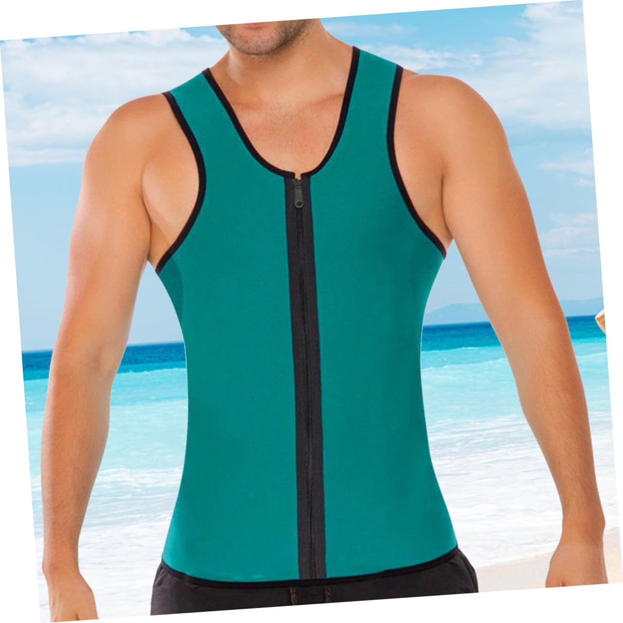 NOLITOY Men's Workout Vest Body Shaper Tank Top Zipper Neoprene Waist Trainer Vest for Men