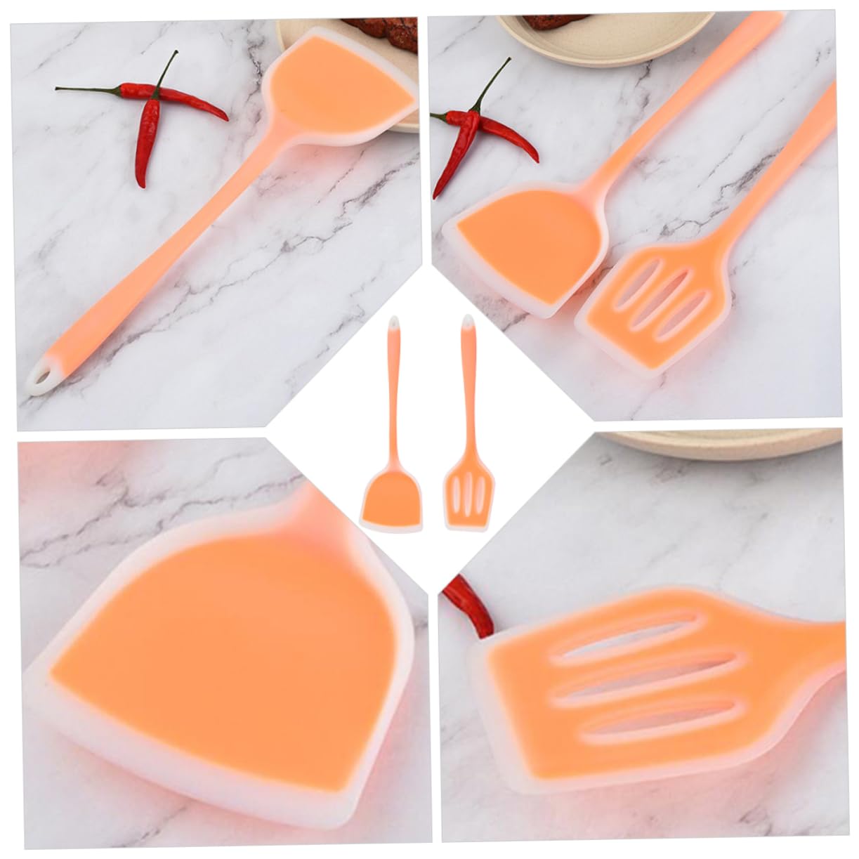 POPETPOP Set de 4 Spatules de Cuisine en Silicone Résistant la Chaleur, Cuillères à Trous et Spatules Flexibles pour Bébé, Ustensiles Solides et Pratiques Couleur Aléatoire