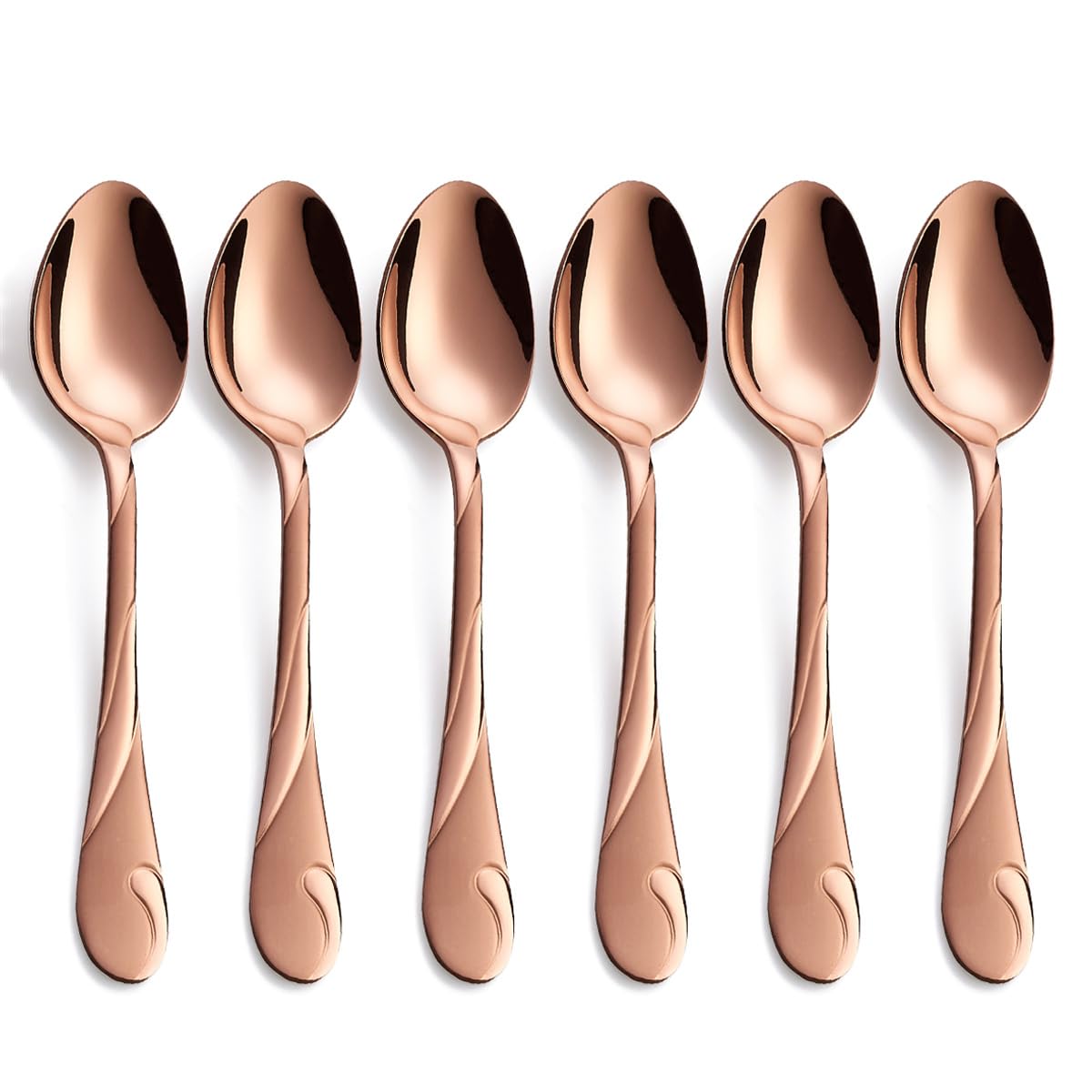 Rose Gold Dessert Spoon Set, Seeshine 6.5-inch stainless steel Shiny Rose Gold Silver teaspoons, Durable Coffee Spoon, Mirror Finish & Dishwasher Safe, Set of 6
