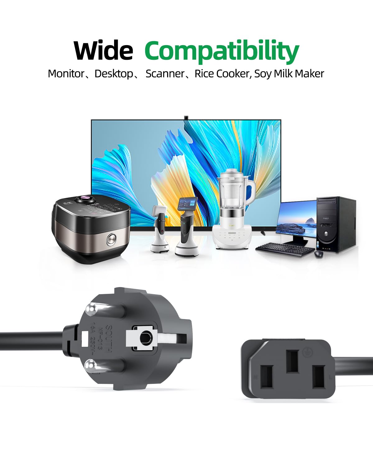 3 M, Noir – Câble D'alimentation CA à 3 Broches Pour Ordinateur, Médical, Serveur Et Ordinateur De Bureau – Cordon D'alimentation à Trois Broches De 3 M – Cordon D'alimentation C13