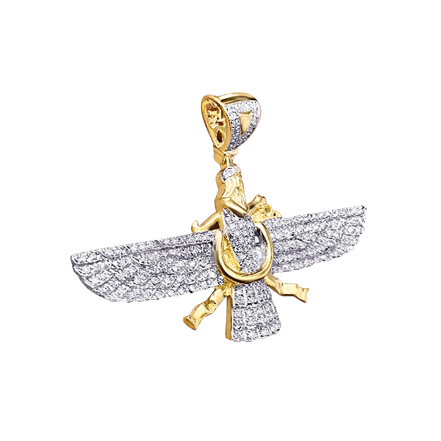 - 10K Yellow Gold Diamond Persian Empire Religious Symbol Pendant 0.75 CT. Farvahar Ahura Mazda Zoroastrian - custom jewelry