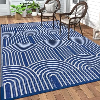 Lahome Outdoor Rug Waterproof 8x10,Large Reversible Plastic Straw Rug Portable Outdoor Balcony Rug for Patio,Lightweight Indoor Outdoor Carpet for Backyard Garden,Rainbow Blue