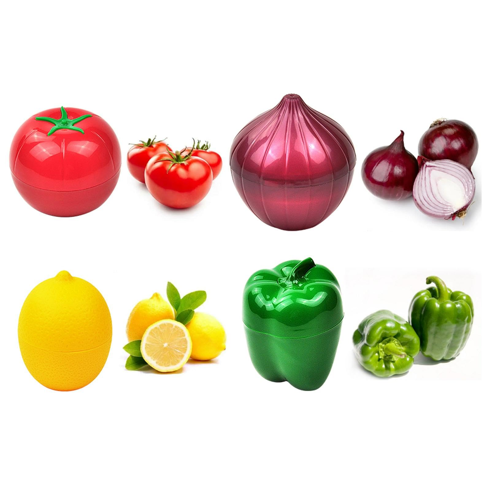 Hahhhha4 Pack Fruit and Vegetable Shaped Food Preservators, Storage Containers, Vegetable Preserver for Refrigerator(Onion + Lemon + Green Pepper + Tomato)(Onion + Lemon + Green Pepper + Tomato)