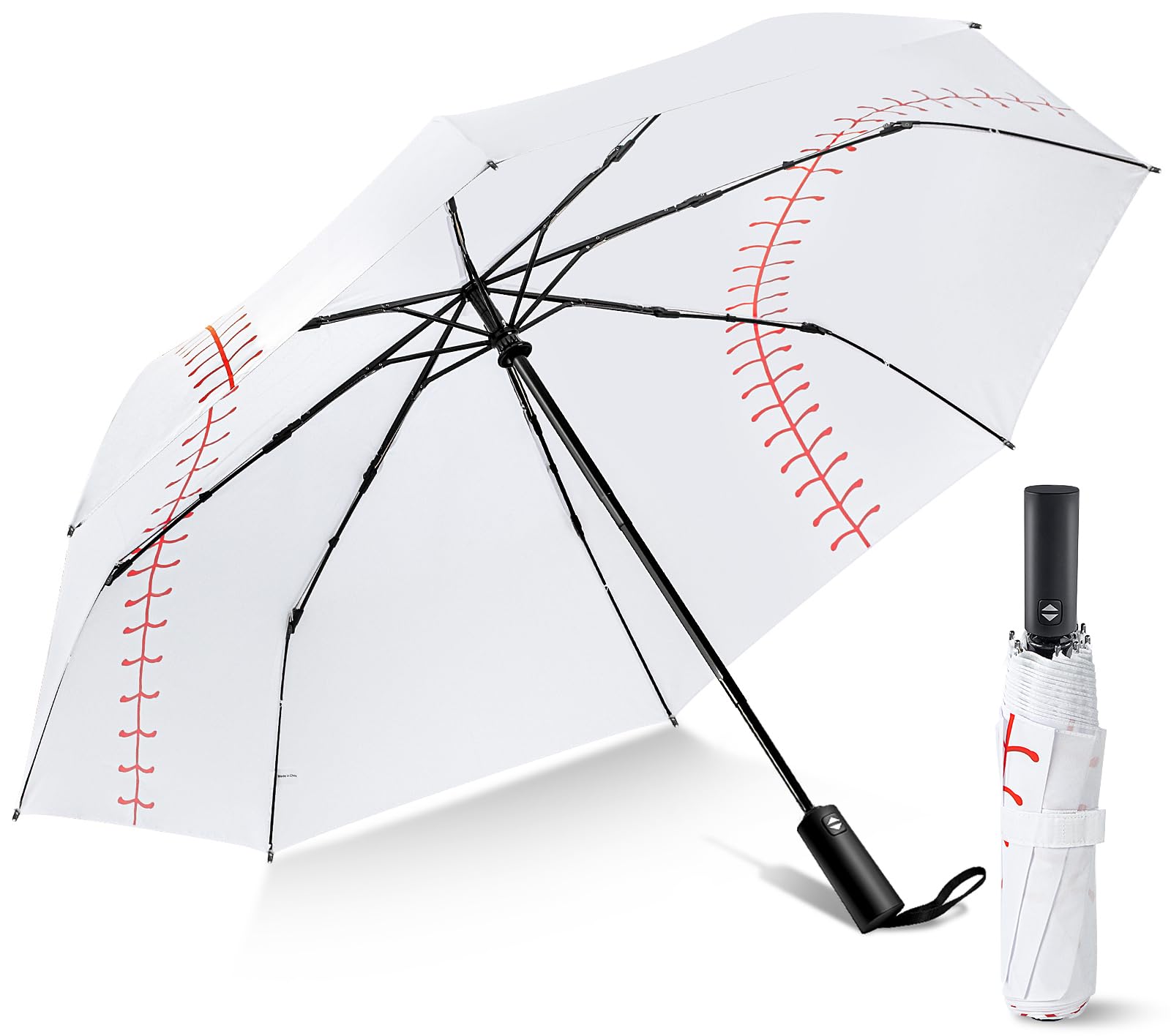 Baseball Umbrella - Oversized 46/54 Inch, Large White, Portable & Collapsible Compact Travel Sports - Perfect Gifts for Boys/Mom, Auto Open