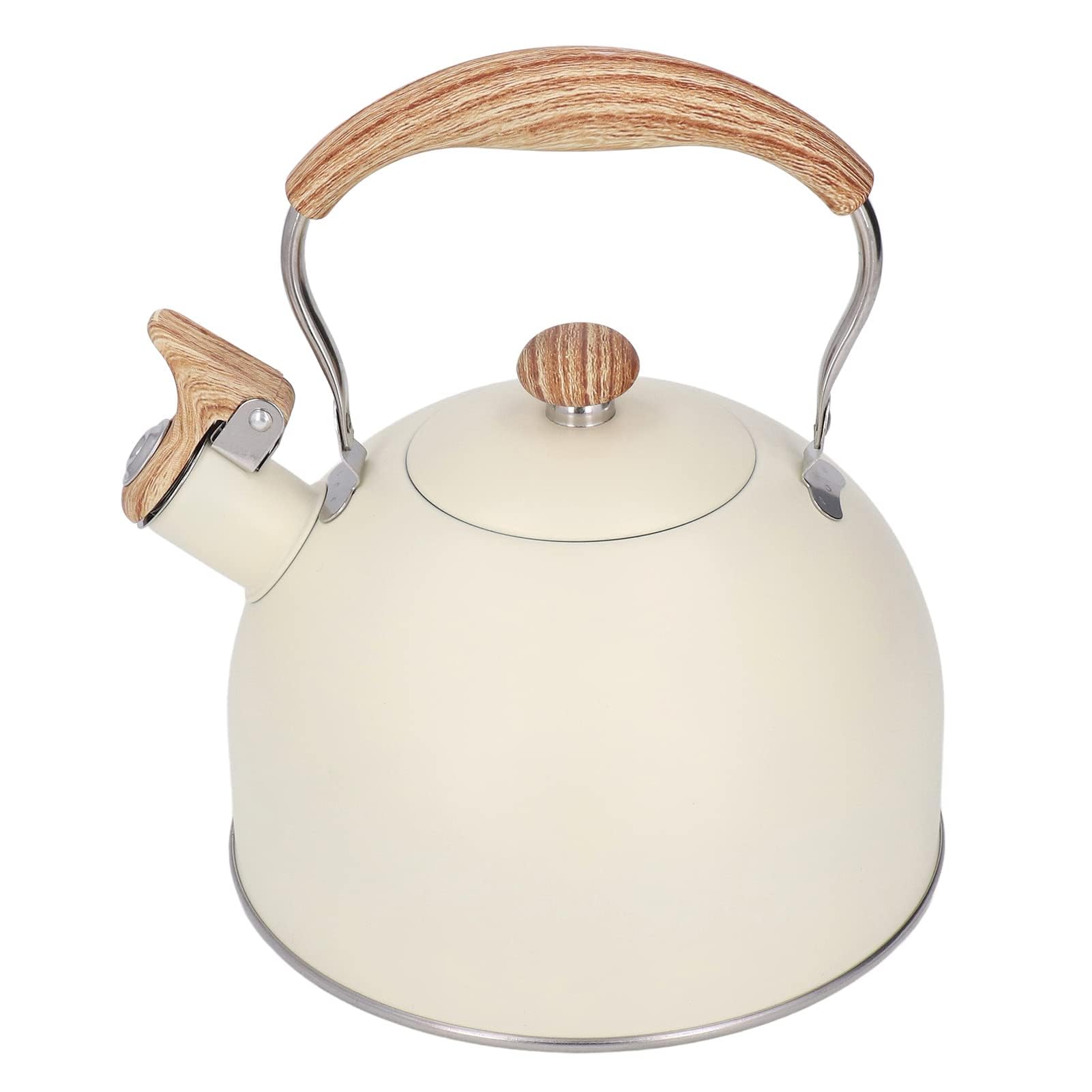 Wasserkessel Induktion, 2,5 l Pfeifkessel Edelstahl Teekessel mit Holzoptik Griff Flötenkessel für Gasherd Keramikofen Induktionskochfeld