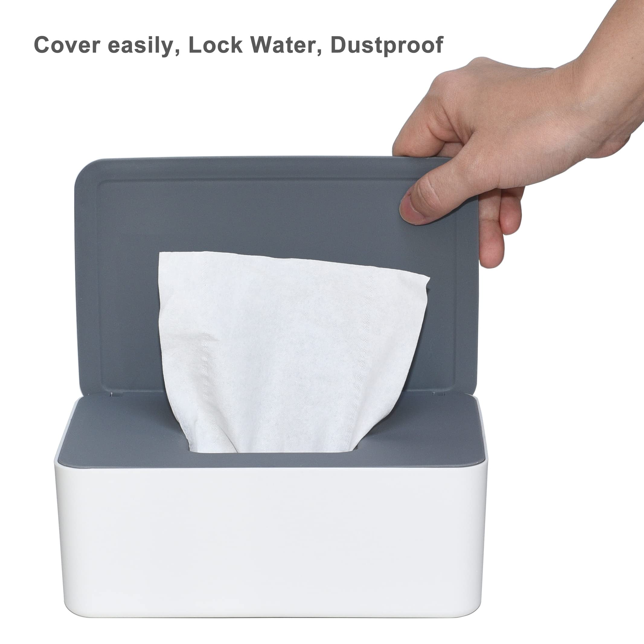Dispensador de toallitas para pañales, caja de almacenamiento de pañales, soporte dispensador de toallitas húmedas con tapa para el hogar, oficina, coches (gris-blanco)