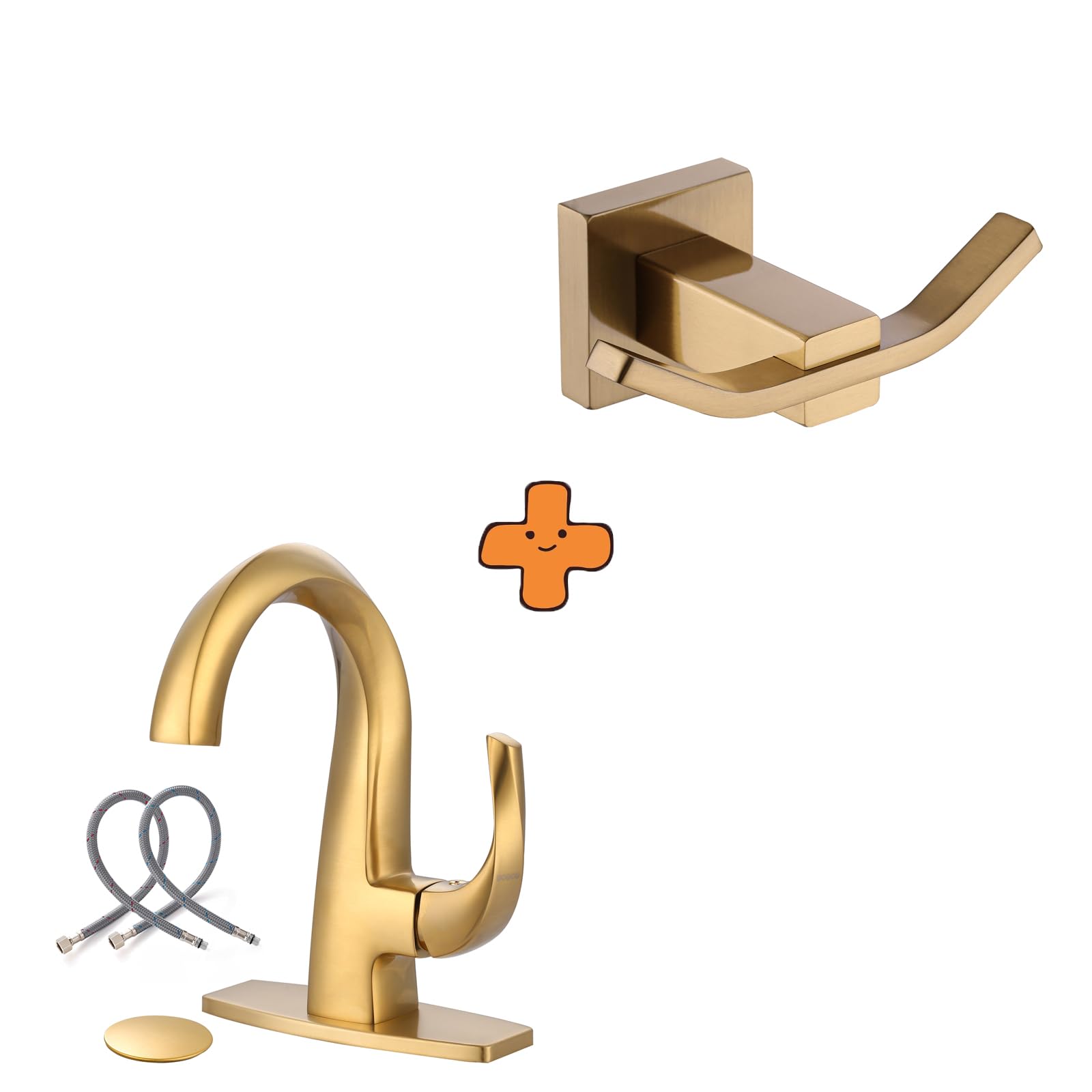 Jnfidosr Gold Single Handle Bathroom Faucet 1 Hole High Arc Bathroom Basin Faucet And Towel Hooks For Bathrooms Sus304 Stainless Steel Coat Hook, Bathroom Robe Towel Holder