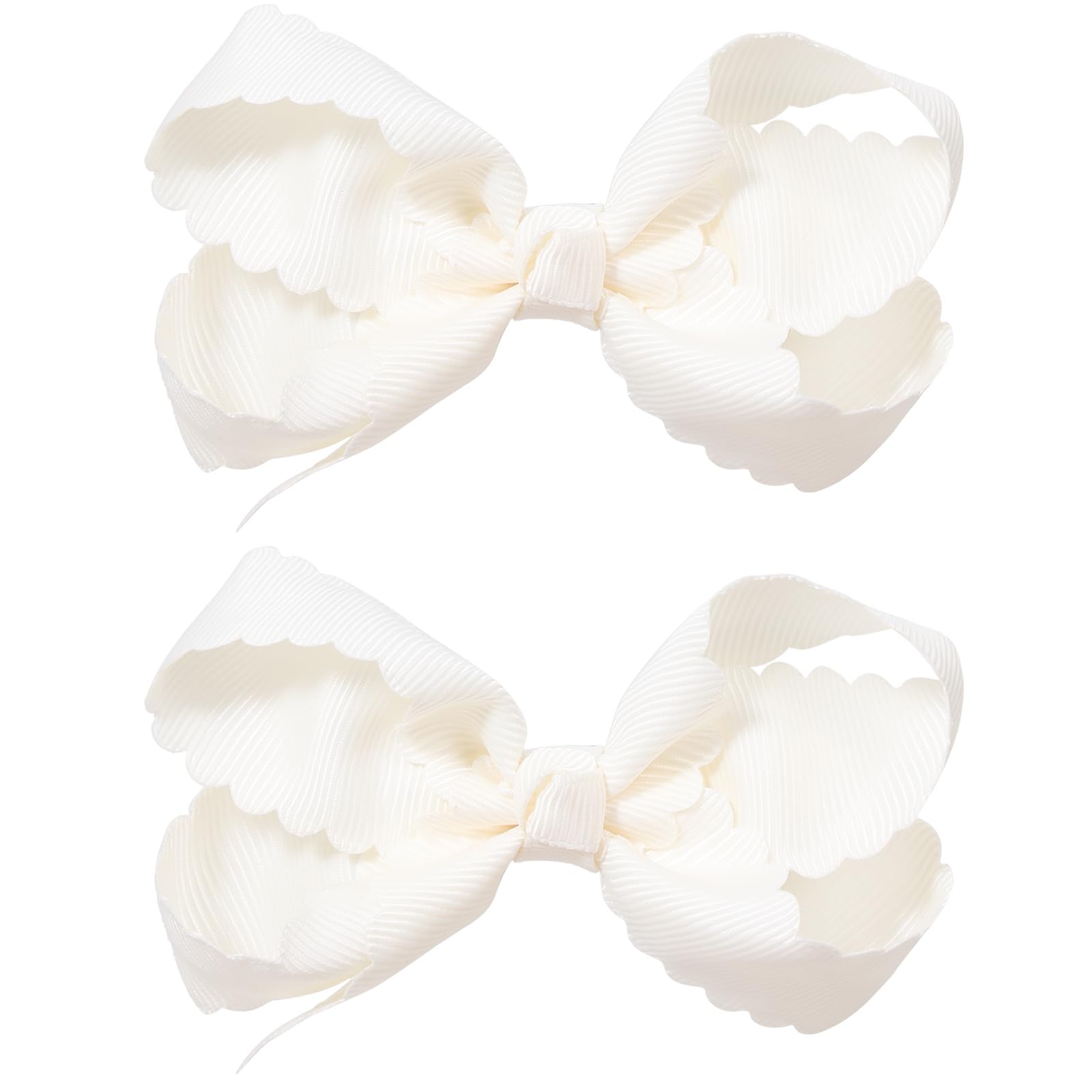 Photo 1 of 2 Pcs 3" Off White Grosgrain Ribbon Hair Bows for Girls,Handmade Scalloped Edge dressy Bow Alligator Clip,Everyday Hair Styling Accessories for Toddlers,Teens,Baby in Pairs