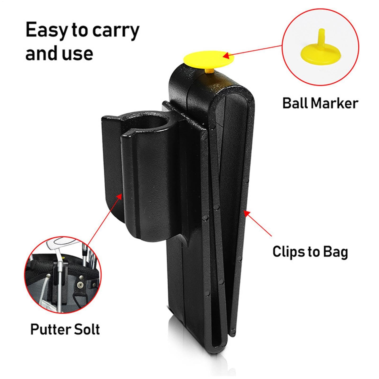 Clip pour sac de golf sur support putter - Golf Putter Clip | Support de putters multifonctionnel avec marqueur de balle - supports léger pour poignée de parapluie, perche à selfie, canne et