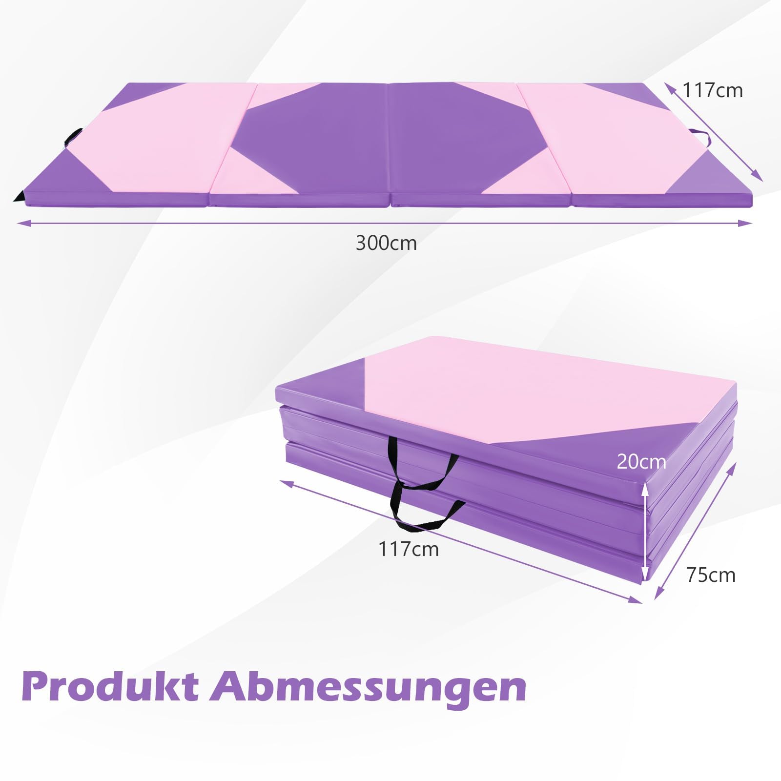FANTASK Tappetino morbido da yoga, pieghevole, da ginnastica, portatile, 240 x 120/300 x 120 cm