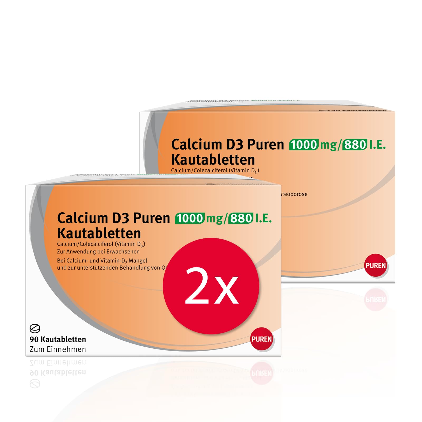Calcium D3 PUREN 1000 mg/880 I.E. 180 Vitamintabletten - Calcium- und Vitamin D3, Osteoporose Unterstützung, Vorbeugen von Mangelzuständen, hochwertige Kautabletten mit Orangenaroma