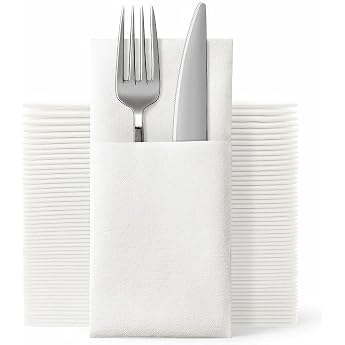 JEBBLAS Einweg-Stoffservietten integrierte Bestecktasche Hochzeitsparty Leinengef hl wei e Serviette vorgefaltet f r Besteck Wei 50