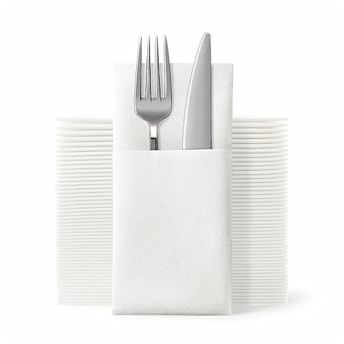 JEBBLAS Disposable Cloth Like Napkins, Built-in Flatware Pocket, Wedding Party