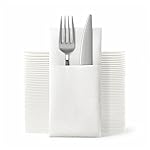 JEBBLAS Disposable Cloth Like Napkins, Built-in Flatware Pocket, Wedding Party Linen Feel White Napkin, Prefolded for Silverware,50 Count