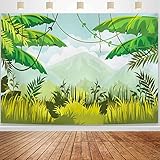 Haboke 7x5ft Soft/Durable Fabric Photography Backdrop Green Spring Forest Wall Safari Jungle Birthday Party Supplies Baby Shower Decorations Background Banner