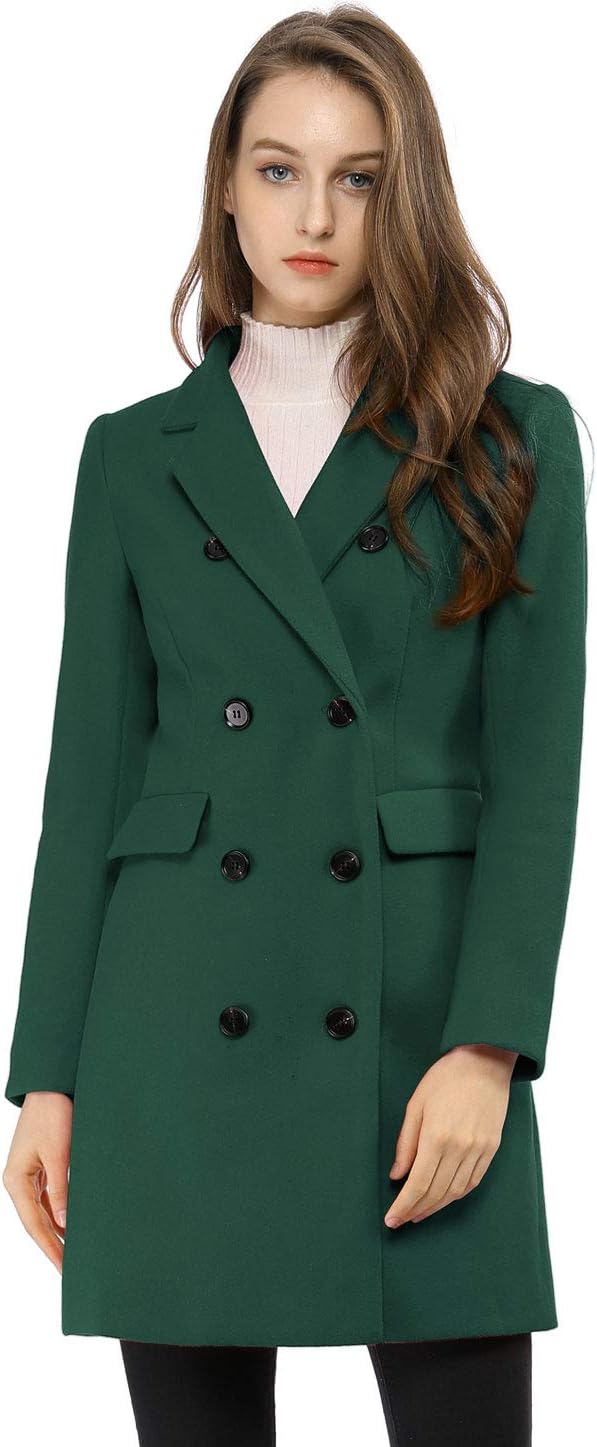 Allegra K Women's Winter Coat Elegant Notched Lapel Double Breasted Trench Coat Small Green