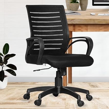 Da URBAN Tulip Mid-Back Revolving Mesh Ergonomic Chair for Home & Office with Tilt Lock Mechanism, Armrest & High Comfort Seating (Black)