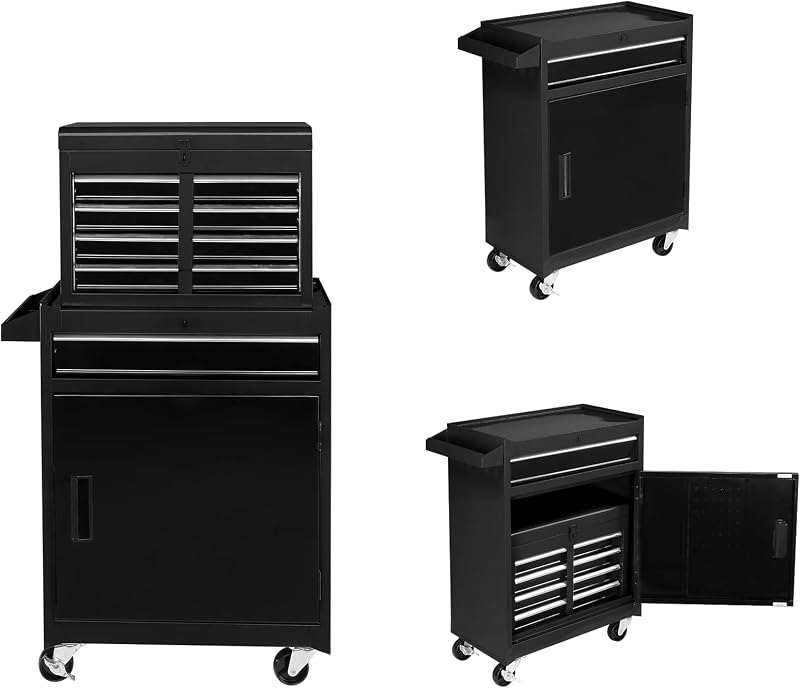 TUFFIOM 5-Drawer Rolling Tool Chest, Tool Storage Cabinet w/Drawers, Lockable Wheels, Detachable Top & Adjustable Shelf, Mechanic Tool Organizer Box for Garage, Workshop, Warehouse & Repair Shop