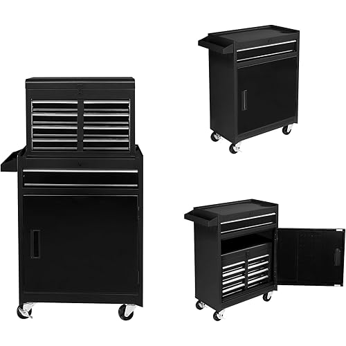 TUFFIOM 5-Drawer Rolling Tool Chest, Tool Storage Cabinet w/Drawers, Lockable Wheels, Detachable Top & Adjustable Shelf, Mechanic Tool Organizer Box for Garage, Workshop, Warehouse & Repair Shop