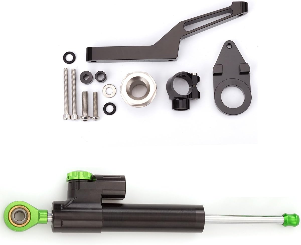 FXCNC Motorcycle CNC Steering Damper Stabilizer Buffer Control Bar With Mounting Bracket Kit Full Set Compatible with Ninja 600 ZX636 ZX6R ZX-6R 2009-2020