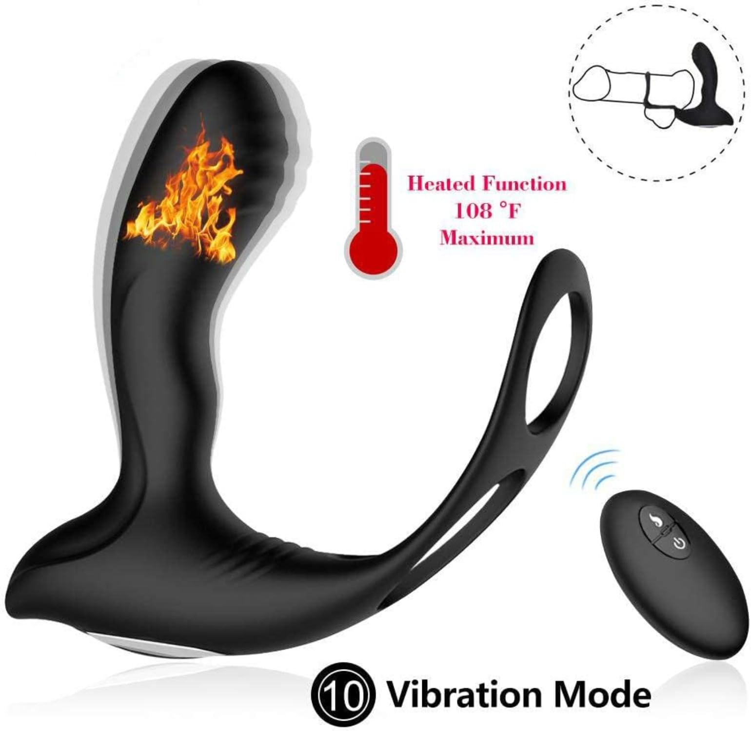 Masseur en silicone, 10 modes de vibration, masseur prostatique, masseur du point G, noir