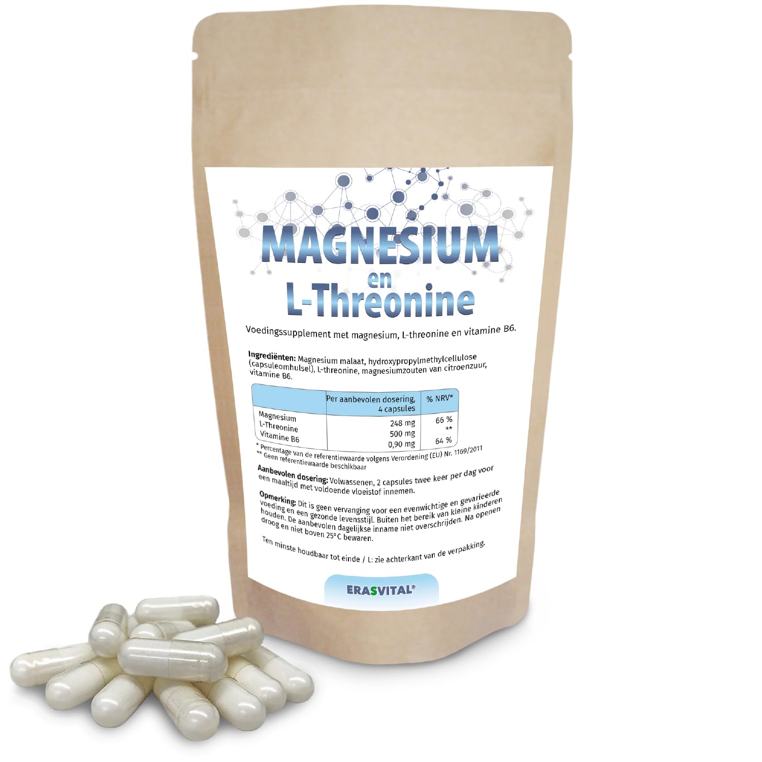 Magnesio L-Treonina 720 cápsulas Suministro para 1 mes: contribuye a la producción de energía a nivel celular y favorece la función muscular y nerviosa Vegan