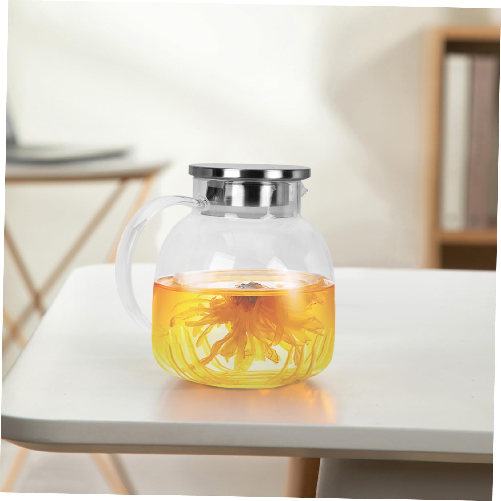 Jarra de Vidrio y Acero Inoxidable con Tapa para Agua Fría y Jugos, Capacidad 1300ml, Portátil y Duradera, Adecuado para Muchas Ocasiones Servir Bebidas
