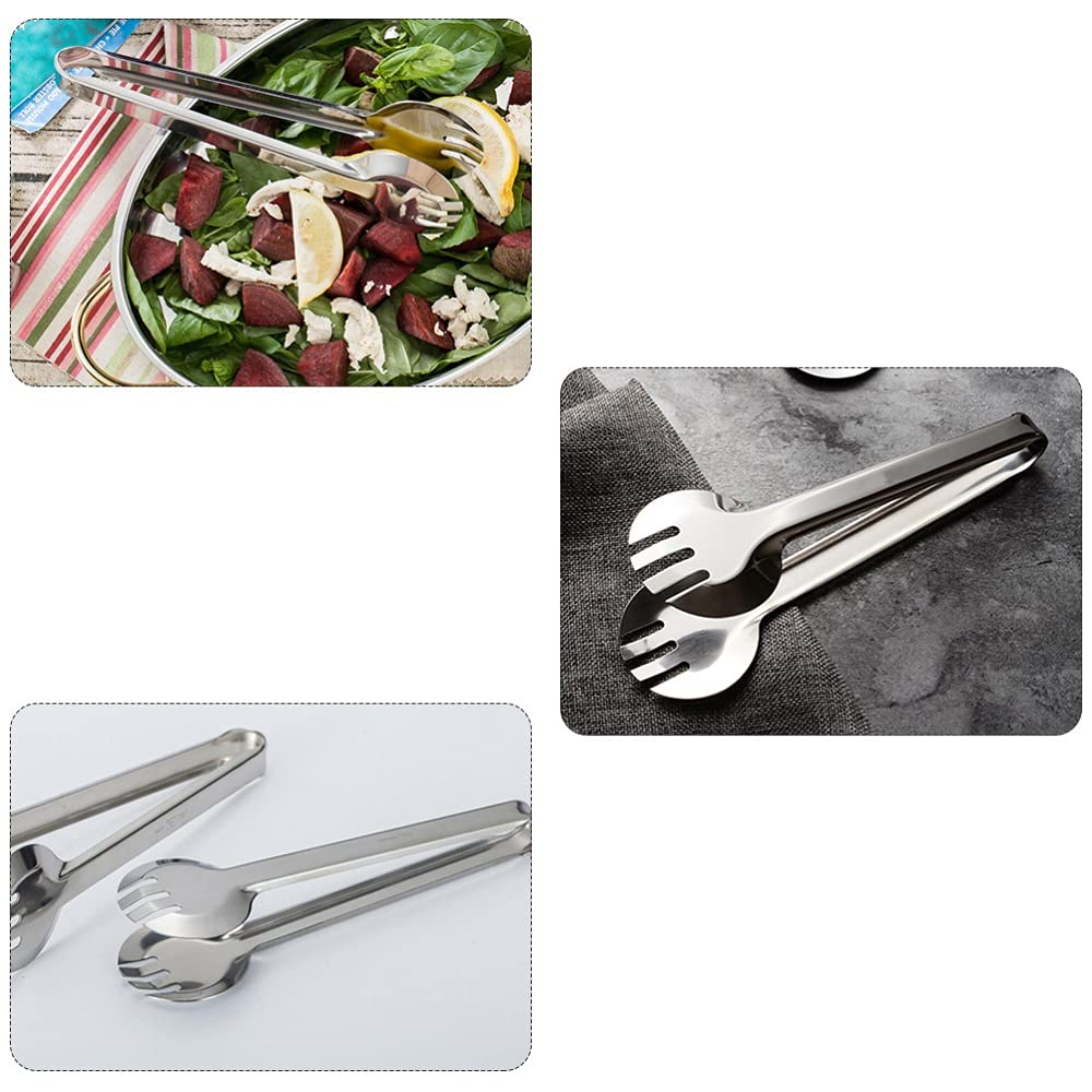 Pinze da Cucina 1pc Pinze per Alimenti Acciaio Inossidabile Alimenti Pane Dessert Barbecue Pinze da Cucina Argento