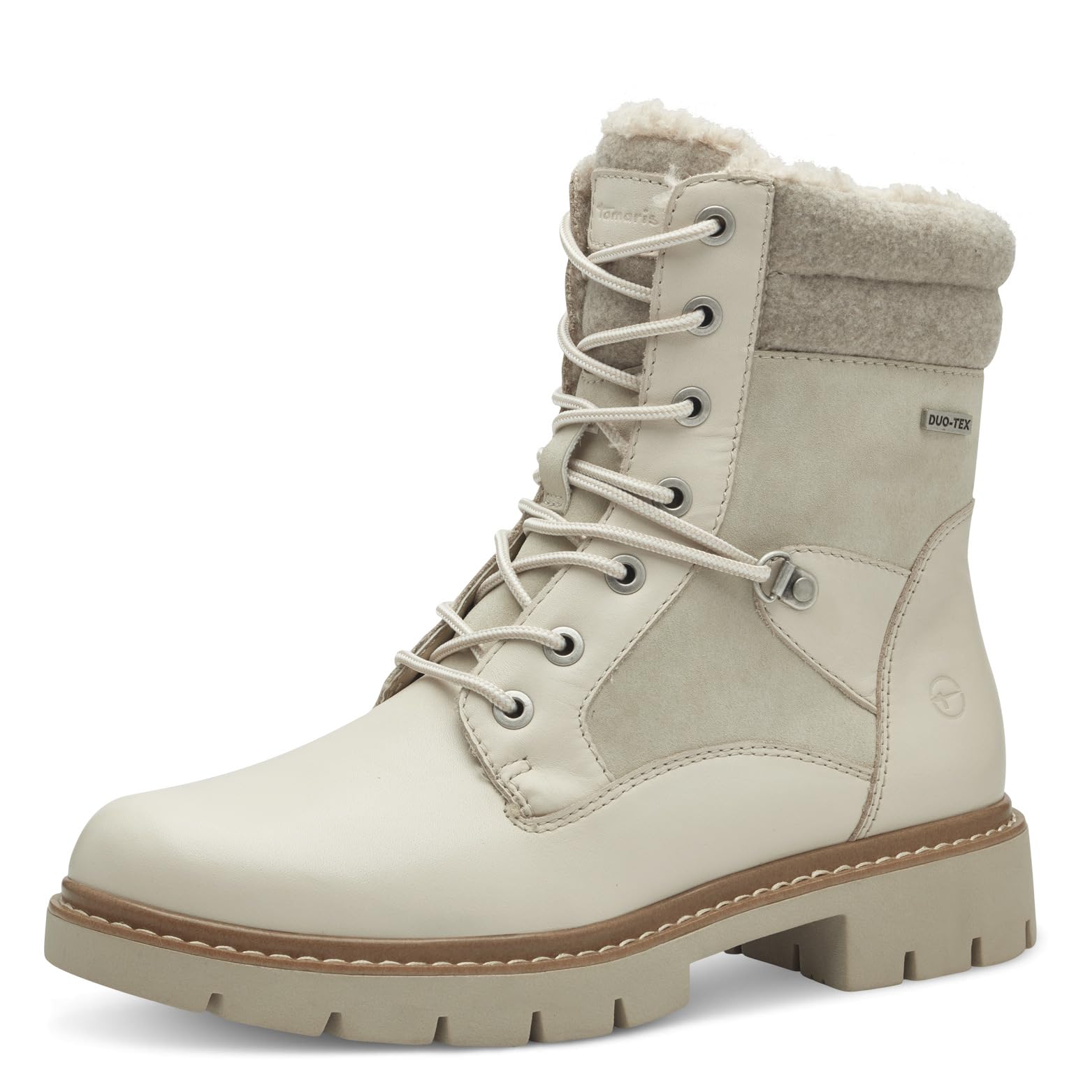 Tamaris Comfort Women’s Winter Lace-Up Ankle Boots Lined Water-Repellent, Ivory, 8 UK