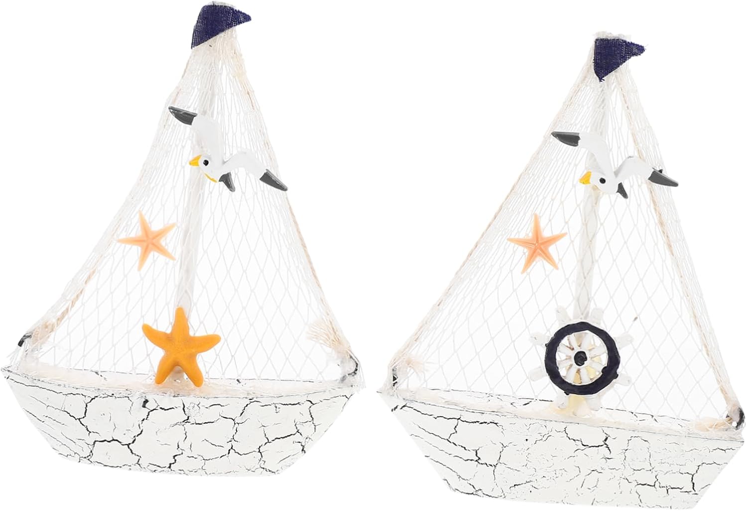 2pcs Wooden Mediterranean Sailboat Nautical Wall Hanging Decorative Mini Boat Ornament
